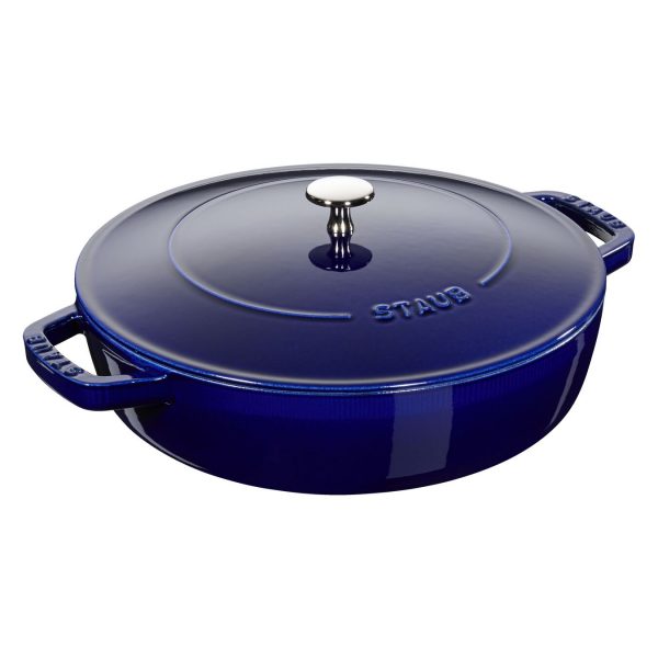Staub Round Cast Iron Sauté Pan With Chistera Lid 24 cm Dark Blue