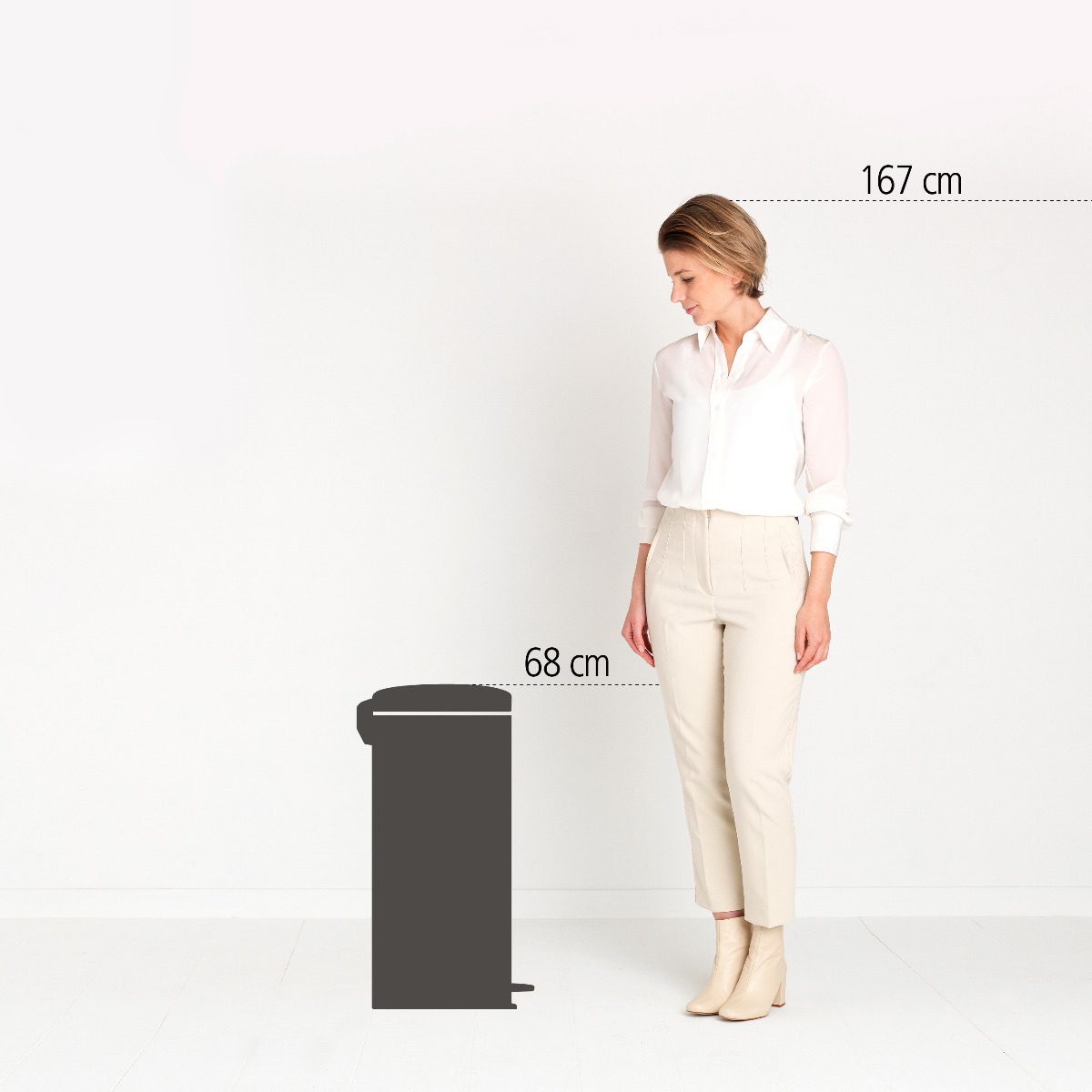 BRABANTIA Pedal Trash Can NewIcon 30 L White Height 68 cm
