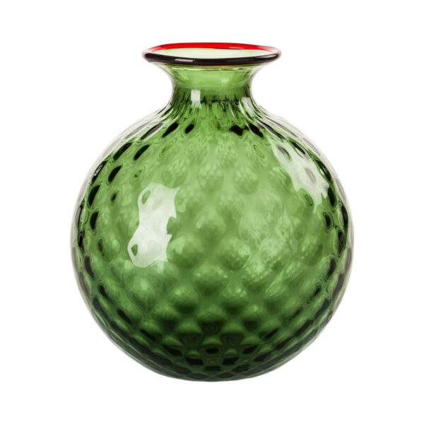 VENINI Vase Monofiore Vert avec Fil Rouge H24,5