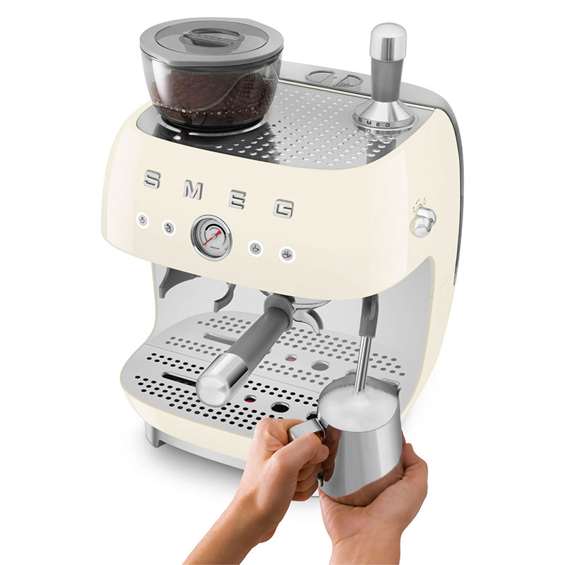 SMEG Cafetera Espresso Manual con Molinillo de Café Crema - Erresse Shop